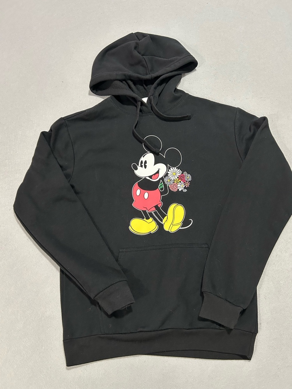 Disney Mickey Mouse Black w/ Embroidered Flowers Womens Sweatshirt Hoodie Size M